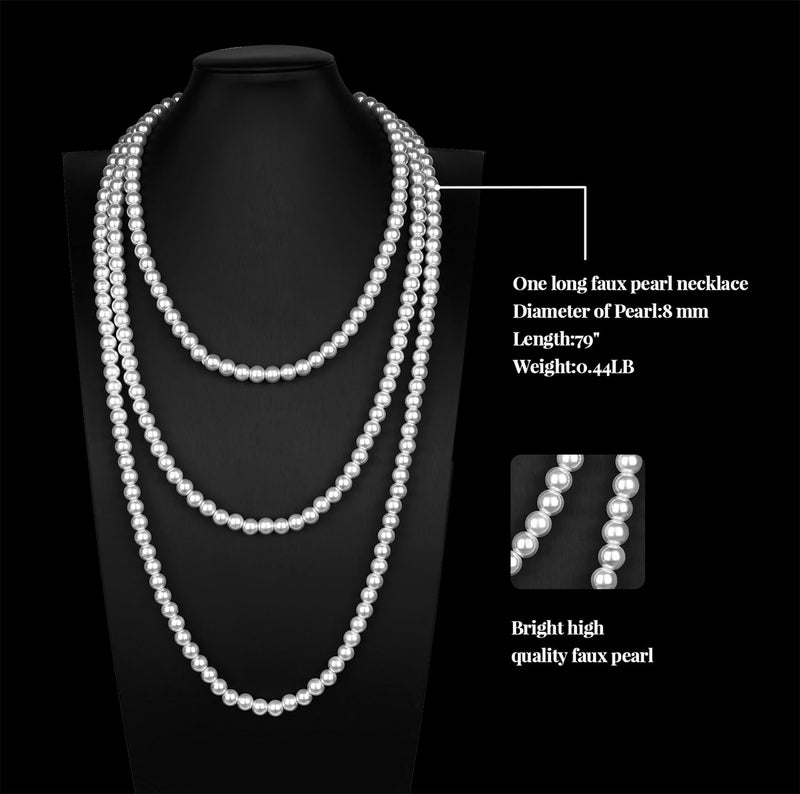 Cizoe 1920s Gatsby Accessories Set for Women Flapper Headband 20s Headpiece Necklace Gloves(od) - Image 3